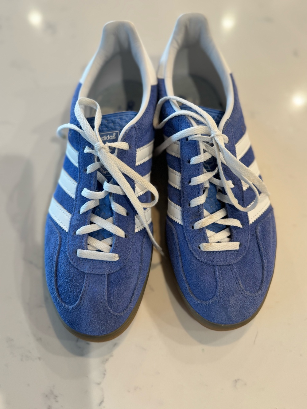 Adidas Gazelle Suede Sneakers in Blue & White with Gum Sole - Picture 2 of 4